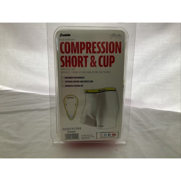 Franklin Sports Youth Compression Short with Cup, White/Neon XS  19”-21" Waist - Picture 6 of 11